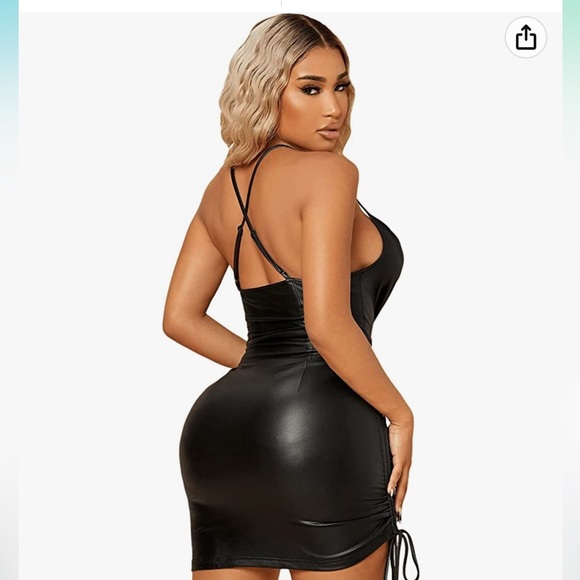 Women's Sleeveless Bodycon Tank Dress PU Leather Mini Dresses - Picture 2 of 5